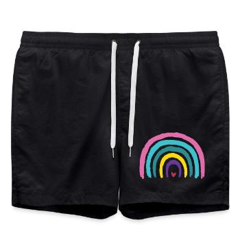 Regenbogen mit Herz Farben der 90er  - Badeshorts - Schwarz - Vorne - AI Model Male 185 light (185cm)