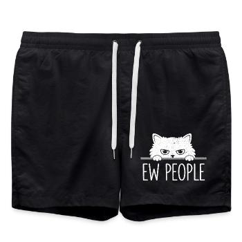 Ew People Cat Lover Cat Humor Antisocial - Swim Trunks - black - Front - AI Model Male 185 light (185cm)