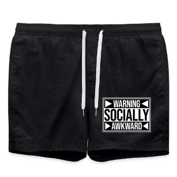 Warning Socially Awkward Funny Social Clumsy - Swim Trunks - black - Front - AI Model Male 185 light (185cm)