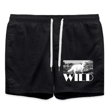 Wilde punkige Katze mit Stachelmähne wild - Badeshorts - Schwarz - Vorne - AI Model Male 185 light (185cm)