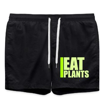 Eat Plants Lustig Vegan Vegetarisch Statement Logo - Badeshorts - Schwarz - Vorne - AI Model Male 185 light (185cm)