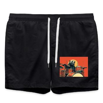 Wild Bear Playing Drums Retro Vintage - Swim Trunks - black - Front - AI Model Male 185 light (185cm)