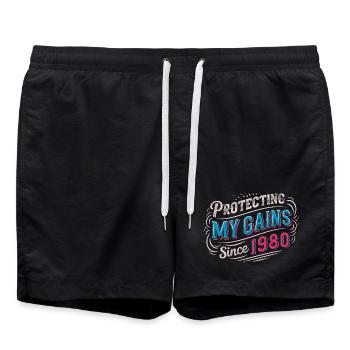 Vintage Muscle Mommy Shirt 1980 Geschenk - Badeshorts - Schwarz - Vorne - AI Model Male 185 light (185cm)
