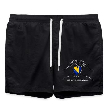 Bosnia and Herzegovina Fan Heart with Flag - Swim Trunks - black - Front - AI Model Male 185 light (185cm)