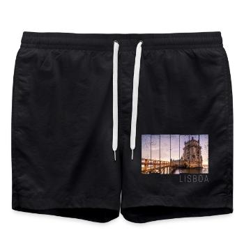 Lissabon Portugal Retro Torre de Belém Souvenir - Badeshorts - Schwarz - Vorne - AI Model Male 185 light (185cm)