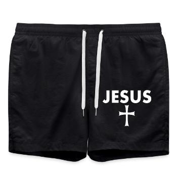 Jesus cross - Swim Trunks - black - Front - AI Model Male 185 light (185cm)