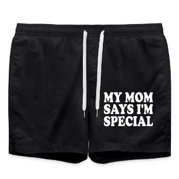 my mom says im special - Badeshorts - Schwarz - Vorne - AI Model Male 185 light (185cm)