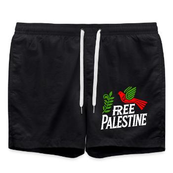 Free palestine - Short de bain - noir - Devant - AI Model Male 185 light (185cm)