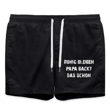 Papa backt das schon - lustiger Papa Backspruch - Badeshorts - Schwarz - Vorne - AI Model Male 185 light (185cm)