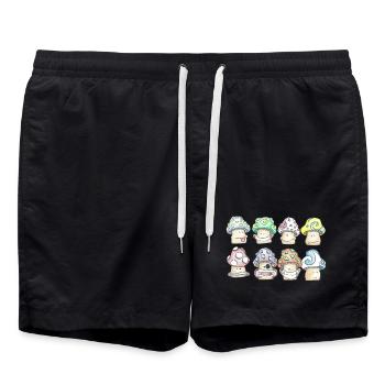 Mischievous Pastel Mushrooms - Swim Trunks - black - Front - AI Model Male 185 light (185cm)