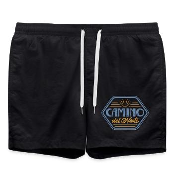 Camino del Norte Pilgrim's Stamp | Santiago - Swim Trunks - black - Front - AI Model Male 185 light (185cm)