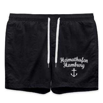 Heimathafen Hamburg (Vintage Weiß) Hamburg - Badeshorts - Schwarz - Vorne - AI Model Male 185 light (185cm)