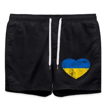 Drapeau de l’Ukraine Drapeau Grunge Retro Heart - Short de bain - noir - Devant - AI Model Male 185 light (185cm)