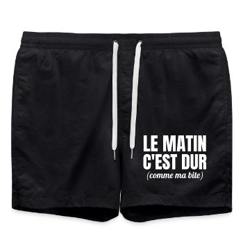 pas du matin, grincheux le matin, rater le réveil - Short de bain - noir - Devant - AI Model Male 185 light (185cm)