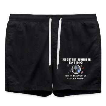Mic On Eating Reminder Graphic - Swim Trunks - black - Front - AI Model Male 185 light (185cm)