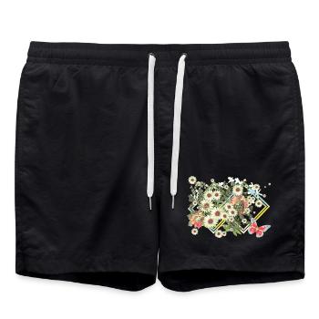 Blumen Blüten - Badeshorts - Schwarz - Vorne - AI Model Male 185 light (185cm)