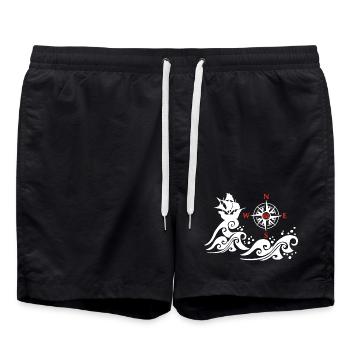 Weißes und kompassrosafarbenes Boot - Badeshorts - Schwarz - Vorne - AI Model Male 185 light (185cm)