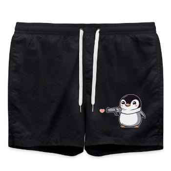 Lustiger Pinguin mit Pistole Herzen Valentinstag - Badeshorts - Schwarz - Vorne - AI Model Male 185 light (185cm)