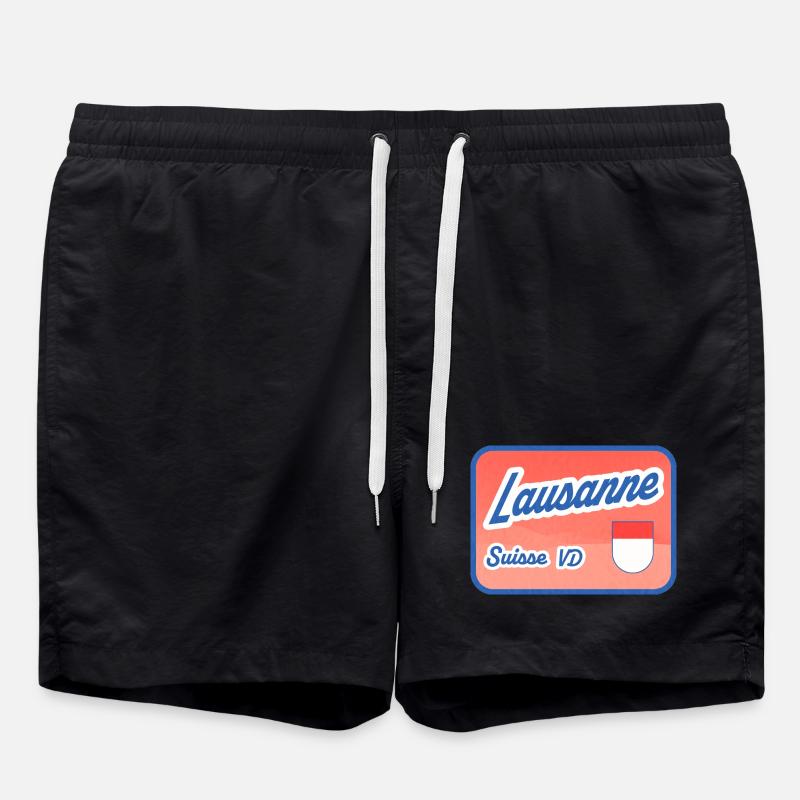 Lausanne Retro Schild Suisse VD - Badeshorts - Schwarz