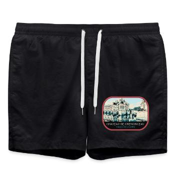 Illustration Château Chenonceau, Loiretal - Badeshorts - Schwarz - Vorne - AI Model Male 185 light (185cm)