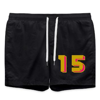 15. 15 YEARS. 15th ANNIVERSARY. 15 YEAR ANNIVERSARY. - Swim Trunks - black - Front - AI Model Male 185 light (185cm)