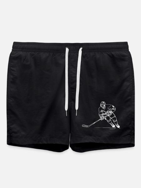 Hockey Player Line Art - Swim Trunks - black