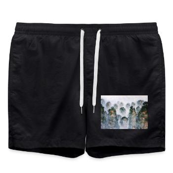 Mystical Forest Thailnad Mountains Watercolors - Swim Trunks - black - Front - AI Model Male 185 light (185cm)