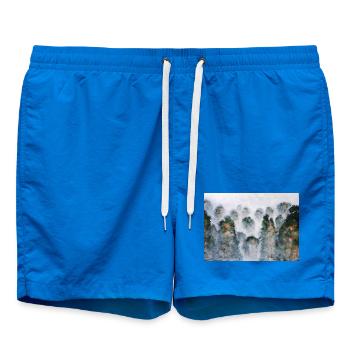 Mystical Forest Thailnad Mountains Watercolors - Swim Trunks - cobalt blue - Front