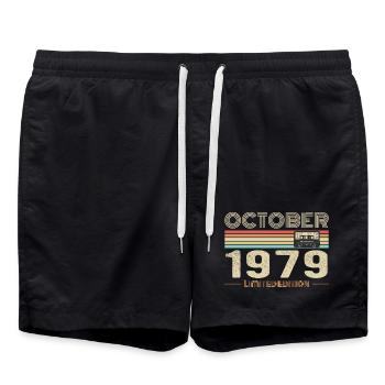 Anniversaire octobre 1979 - Birthday october 1979 - Short de bain - noir - Devant - AI Model Male 185 light (185cm)