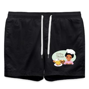 Une jolie fille à la peau foncée adore faire des crêpes - Short de bain - noir - Devant - AI Model Male 185 light (185cm)