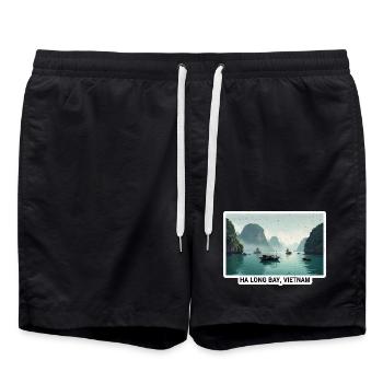 Ha Long Bay Bootenpanorama - Badeshorts - Schwarz - Vorne - AI Model Male 185 light (185cm)