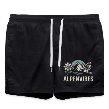 AlpenVibes Berglandschaft Skifahrer - Badeshorts - Schwarz - Vorne - AI Model Male 185 light (185cm)