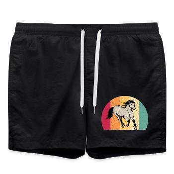 Pferd Motiv Pferdemotiv Retro Vintage Look - Badeshorts - Schwarz - Vorne - AI Model Male 185 light (185cm)