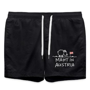 Mäht in Austria – Lustiger Schaf Spruch mit Humor - Badeshorts - Schwarz - Vorne - AI Model Male 185 light (185cm)