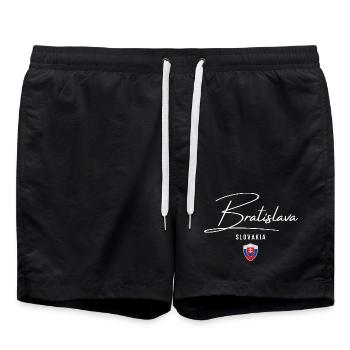 Bratislava Slovakia, minimalist elegant design - Swim Trunks - black - Front - AI Model Male 185 light (185cm)