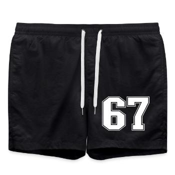 Fun 67 Zahl 6-7 6 7 Sechs Sieben - Badeshorts - Schwarz - Vorne - AI Model Male 185 light (185cm)