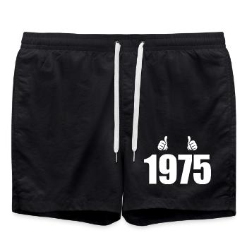 Jahrgang 1975 Geburtstag Vintage Retro Spruch - Badeshorts - Schwarz - Vorne - AI Model Male 185 light (185cm)