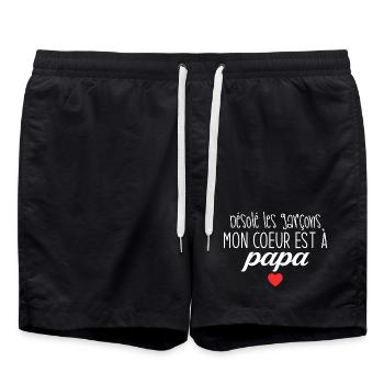 Mon cœur est à papa, désolé les garçons - Short de bain - noir - Devant - AI Model Male 185 light (185cm)