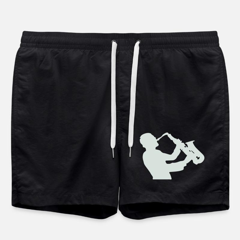 Jazz Saxophone Silhouette - Swim Trunks - black