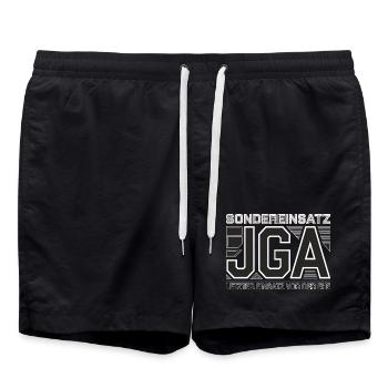  Sondereinsatz JGA – Letzter Einsatz vor der Ehe - Badeshorts - Schwarz - Vorne - AI Model Male 185 light (185cm)