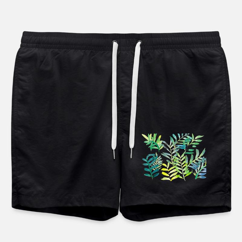 Water-coloured leaf branches - Swim Trunks - black