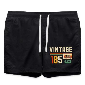 Vintage 1850's Retro Cassette - Swim Trunks - black - Front - AI Model Male 185 light (185cm)