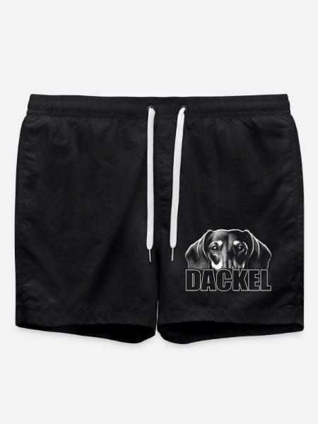 Dackel Porträt mit Schriftzug - Badeshorts - Schwarz