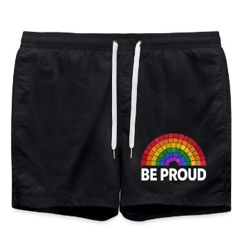 Be Proud | Rainbow Mosaic | Pride | LGBT - Swim Trunks - black - Front - AI Model Male 185 light (185cm)
