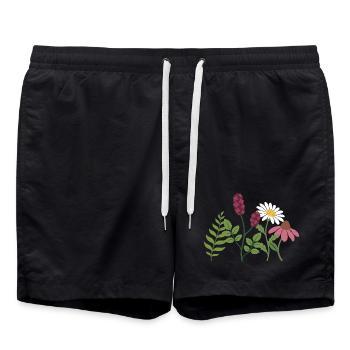 Blumenstrauß · Farn · Blumen · Blattwerk - Badeshorts - Schwarz - Vorne - AI Model Male 185 light (185cm)