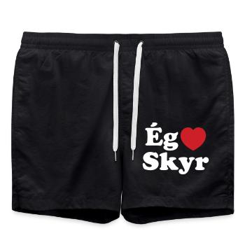 I Heart (Love) Skyr [Ég Elska Skyr] Icelandic - Swim Trunks - black - Front - AI Model Male 185 light (185cm)