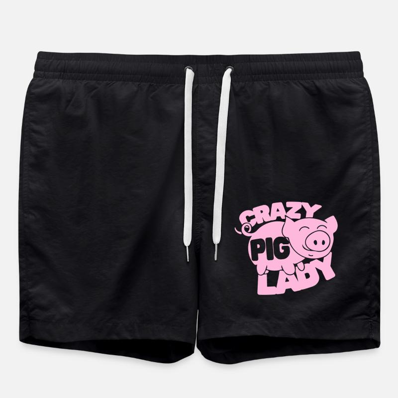 Crazy Pig Lady - Swim Trunks - black