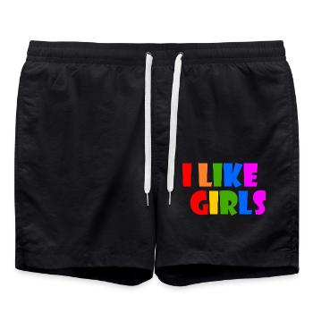 I like girls - Swim Trunks - black - Front - AI Model Male 185 light (185cm)