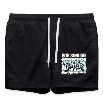 Wir sind die Brandmauer, Gegen Rechts, gegen Hetze - Badeshorts - Schwarz - Vorne - AI Model Male 185 light (185cm)
