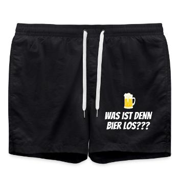 Was ist denn Bier los? - Bierkrug Spruch - Badeshorts - Schwarz - Vorne - AI Model Male 185 light (185cm)